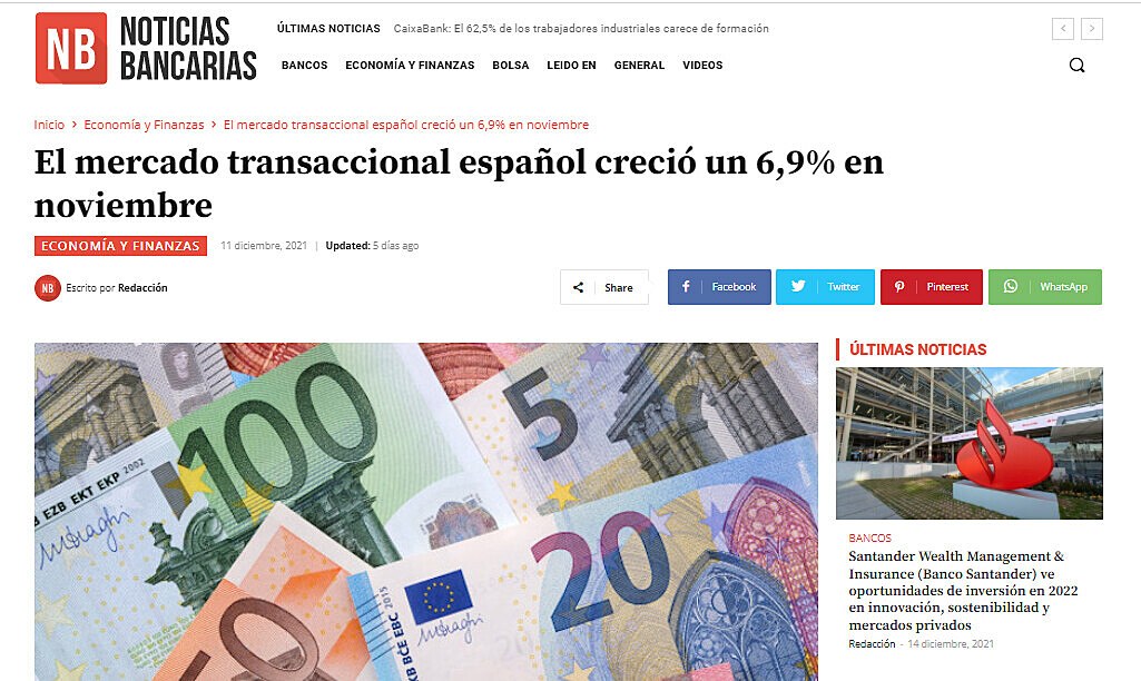 El mercado transaccional espaol creci un 6,9% en noviembre